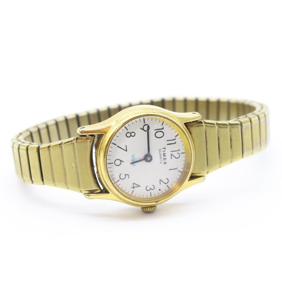 Vintage Timex Quartz Watch Women's Gold Tone White Dial Expandable Band 90's - Picture 3 of 5